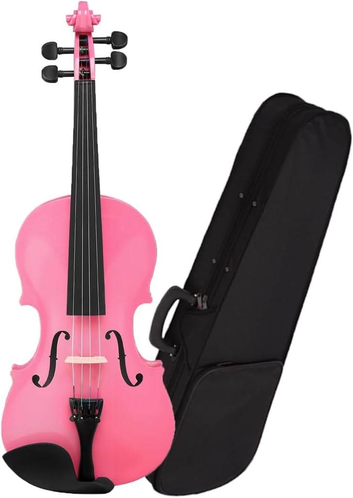 Kcelarec Acoustic Violin, Solid Wood Fiddle with Bow Case Rosin, Stringed Musical Instrument Violin for Beginner (1/8, Pink) - Image 1